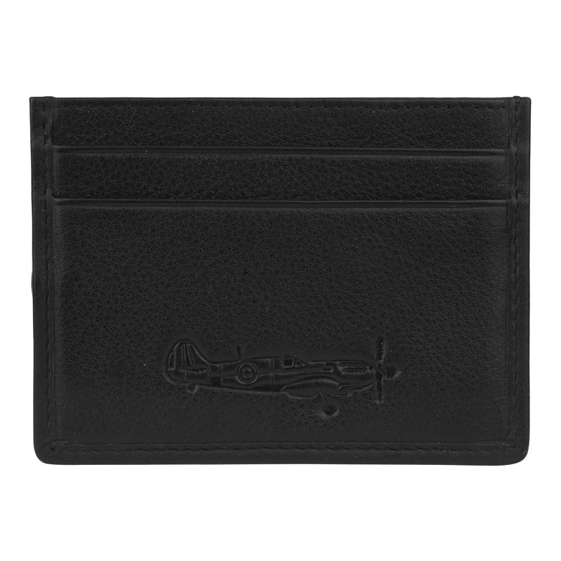 spitfire leather black compact card holder embossed main image